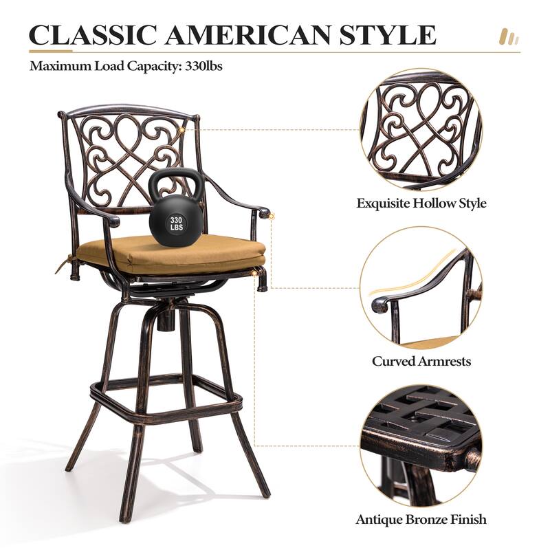 Crestlive Outdoor Patio Bar Height Swivel Bar Stool with Sunbrella Cushion
