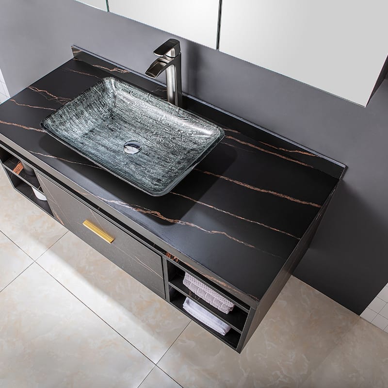Vinnova Glass Rectangular Vessel Bathroom Sink without Faucet