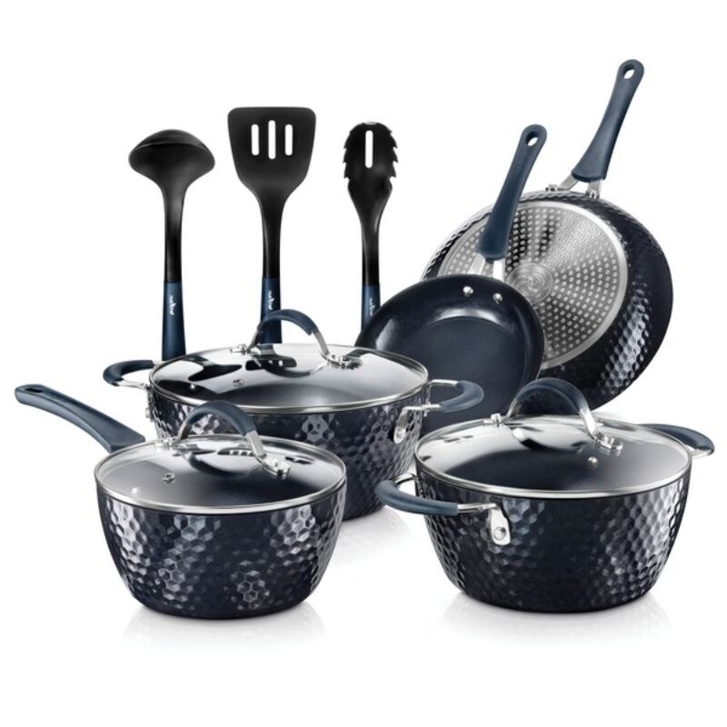 NutriChef NCCW11DS Diamond Home Kitchen Cookware Set (Dark Blue) - Blue