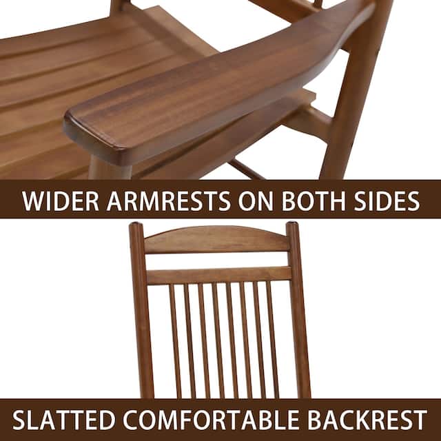 VEIKOUS Wood 3-piece Outdoor Rocking Chair and Folding Table Set