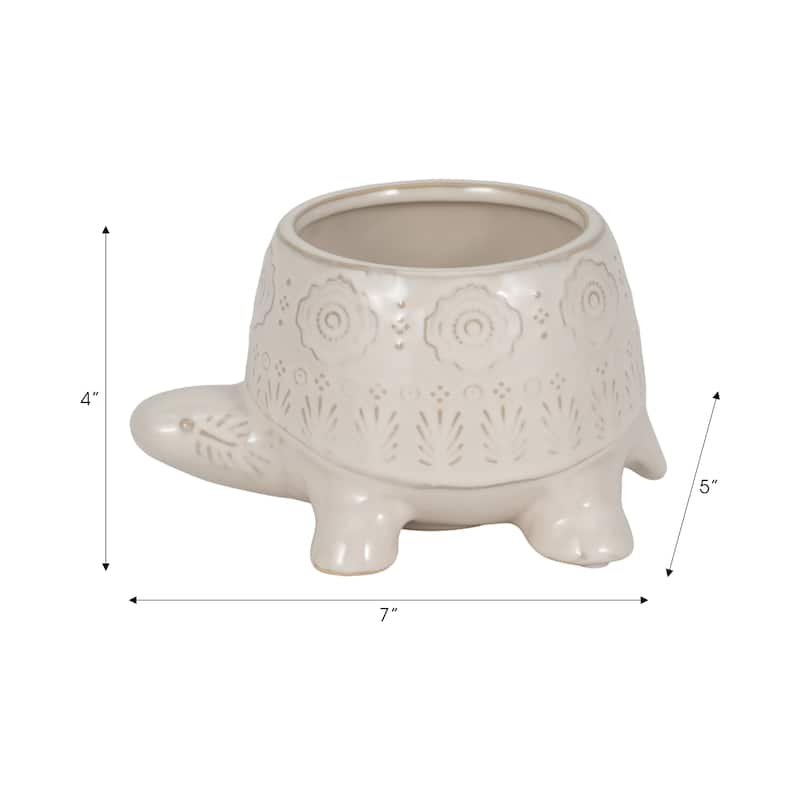 Sagebrook Home 7-inch Ceramic White Turtle Planter in Round Shape - 7" x 5" x 4"