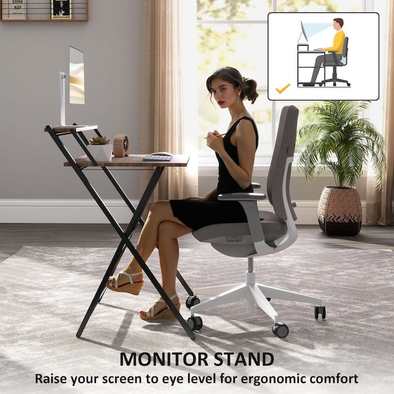 HOMCOM Small Folding Desk, 27.6 Inch Foldable Computer Desk with Monitor Shelf, Space Saving Portable Writing Table