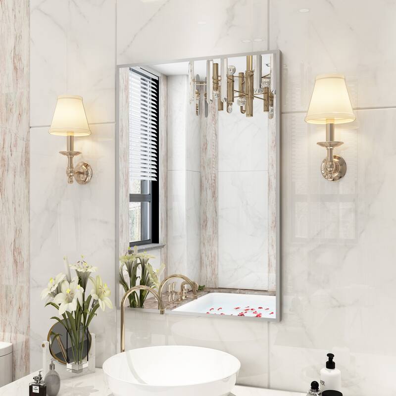 QuivaraView Wall Mounted Aluminum Frame Bathroom Vanity Mirror - 24" x 36" - Silver