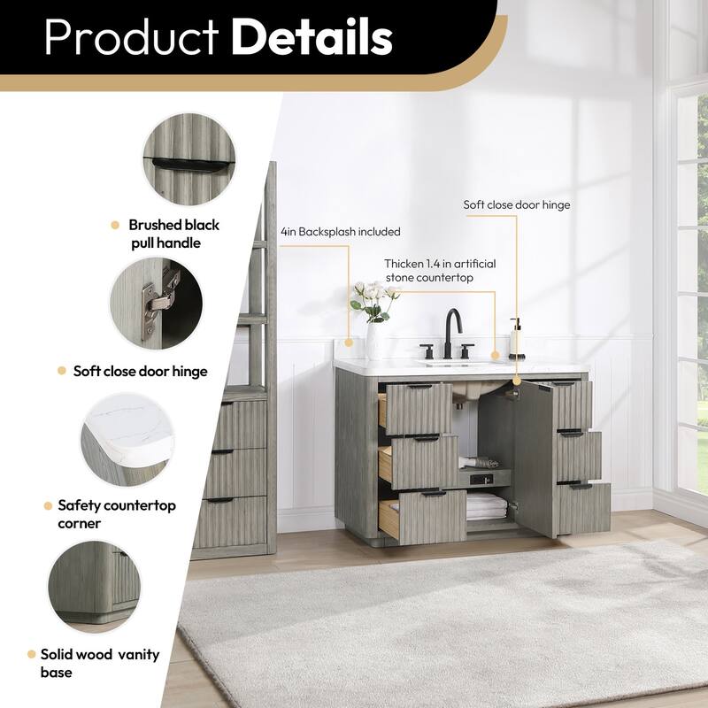 Miseno MV-704148 Cadiz 48" Free Standing Single Basin Vanity Set with