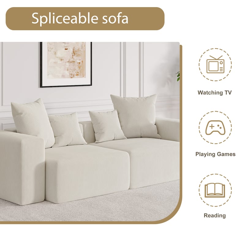 Corduroy Upholstered Modular Sectional Sofa with Ottoman