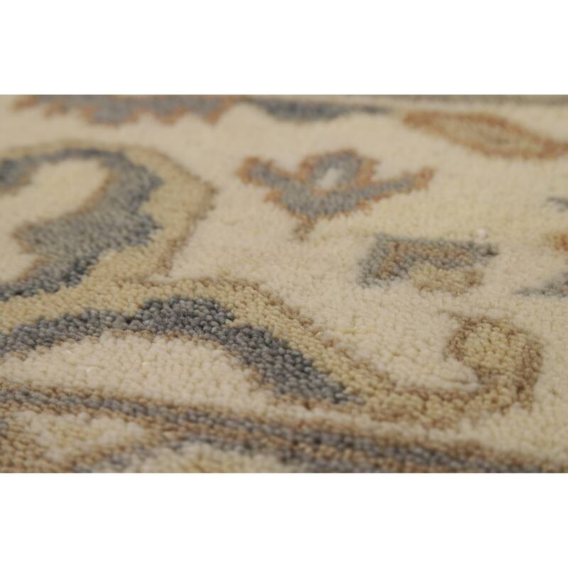 Gray Ivory Oushak Indian Area Rug Handmade Wool Carpet - 7'10" x 10'3"