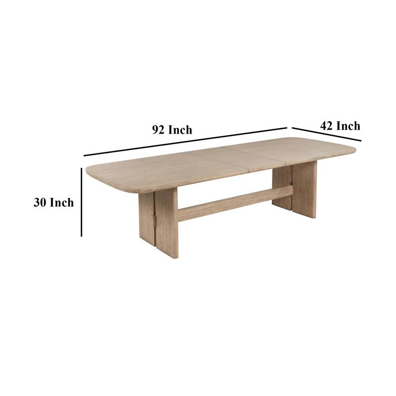 Lno Dining Table, 92-110 Inch Extendable Leaf Top, Oak Beige Hardwood