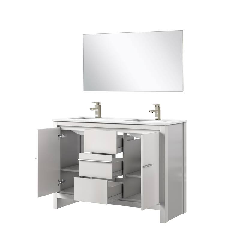 Lafarre Bath Vanity with Cultured Marble Top, Sink, Mirror and Brushed Nickel Faucet