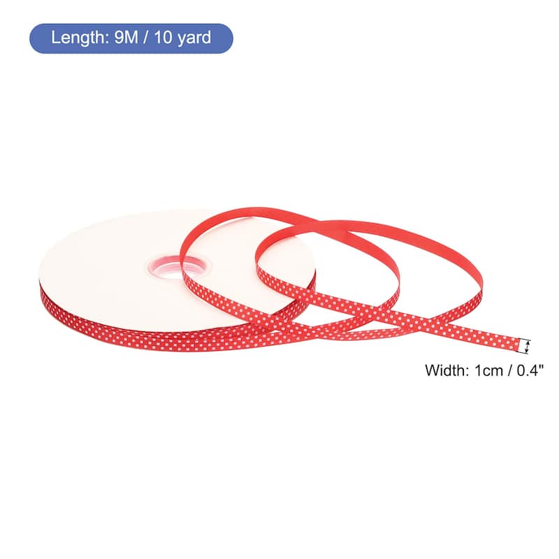 Grosgrain Ribbons with Dots Ribbon Bow Decoration - Red - 100 Yards 3/8 Inch