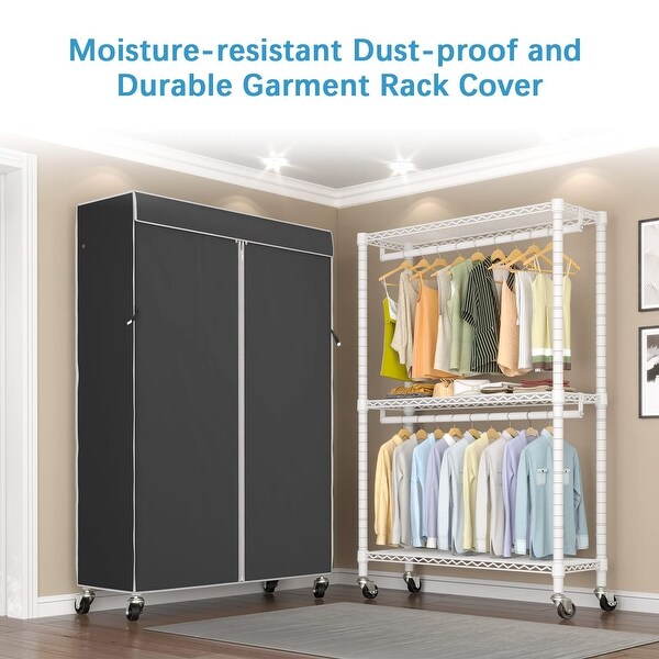 Heavy Duty Rolling Garment Rack with Cover Clothing Rack Portable Closets with Wire Shelving and Double Rods Wardrobe on Wheels Bed Bath Beyond 39690588