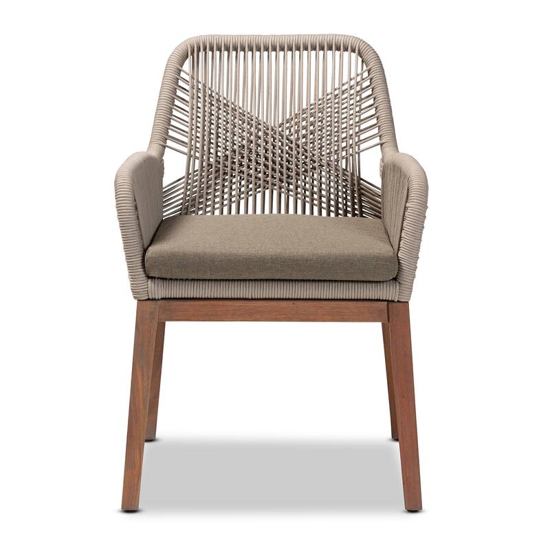 Jennifer Transitional Woven Rope Mahogany Dining Arm Chair-Grey