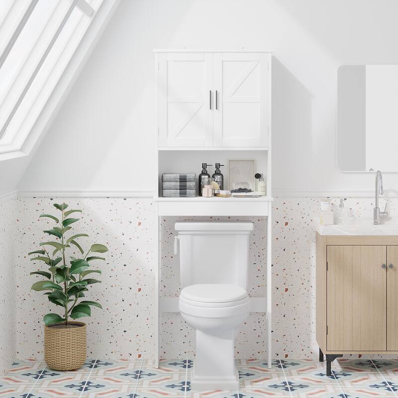 Anmytek Modern Espresso Over The Toilet Space Saver Wood Storage Cabinet Bathroom Organizer