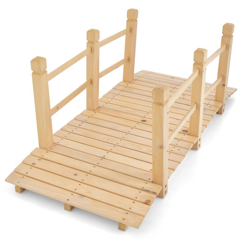 Costway 5' Wooden Garden Bridge Arc Stained Finish Footbridge Backyard