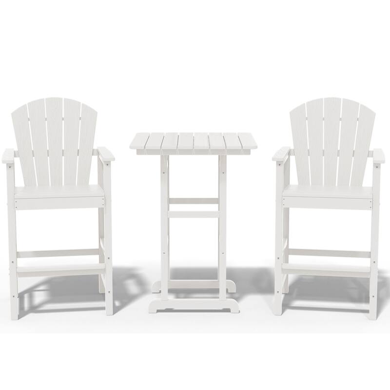 3-Piece HDPE Outdoor Patio Bar Table and Chiar Set, 2 Bar Stools & A Bar Table - White