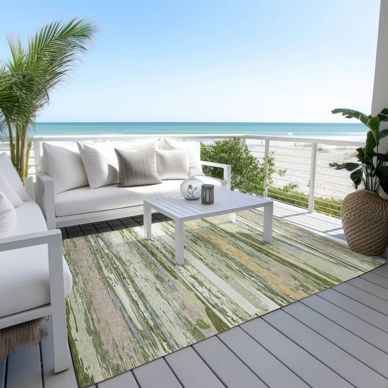 Machine Washable Indoor/ Outdoor Abstract Stripes Chantille Rug