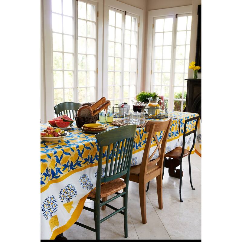 Couleur Nature Lemon Tree Tablecloth - Blue/Yellow - 71" x 142"