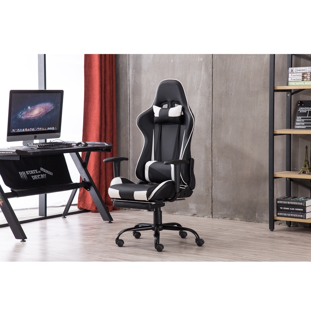 High Back Swivel Recliner With Footrest Racing Gaming Office Computer Chair