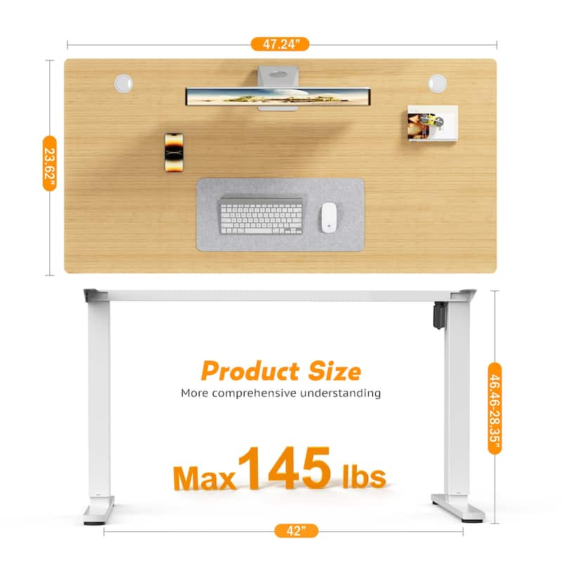 Electric Standing Desk - Adjustable Height Computer Workstation with Memory Settings for Home Office, Gaming & Study