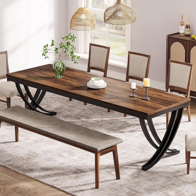 78" Large Rectangular Dining Table, Farmhouse Solid Wood Top Kitchen Table for Dining/Living Room