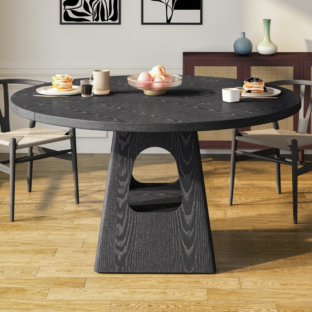 Round Dinner Table with Wooden Tabletop and Storage Base