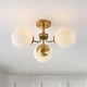 preview thumbnail 3 of 9, Ojai 23.5" 3-Light Bohemian Farmhouse Iron/Frosted Glass LED Semi Flush Mount, Brass Gold/White by JONATHAN Y