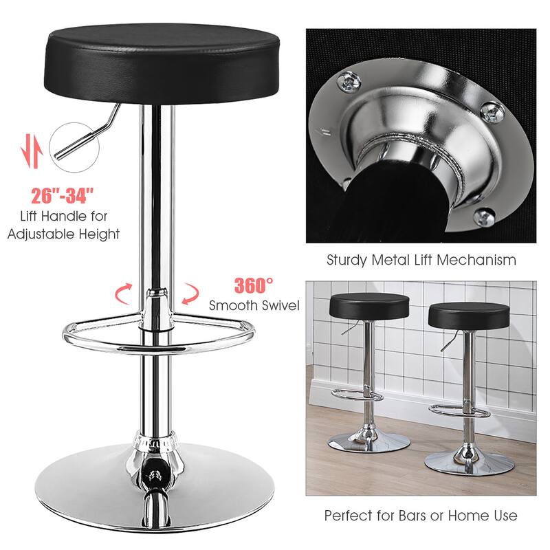 Costway Set of 2 Round Bar Stool Adjustable Swivel Pub Chair w/