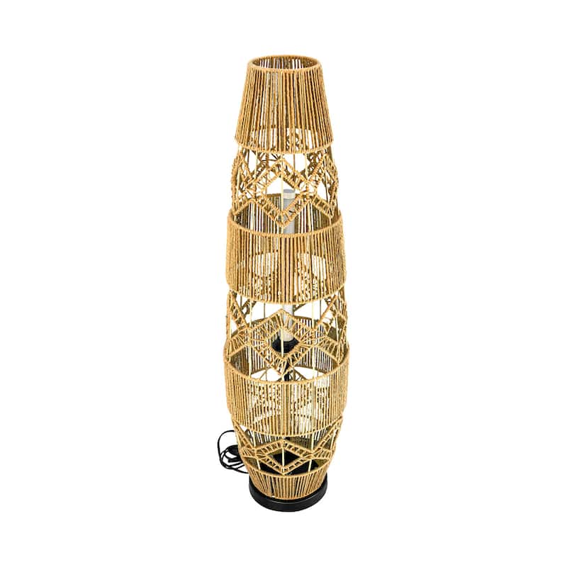 Boho Rustic Hand-Woven Rattan Corner Floor Lamp Night Light with Led Light Bar - 7.09x36.61 inch
