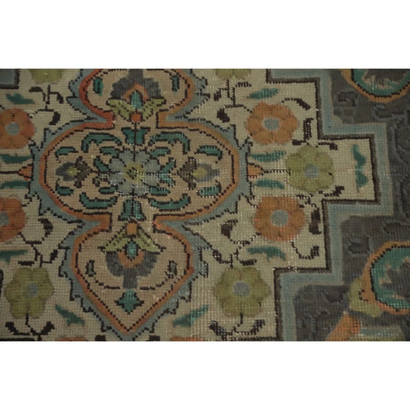 Hand Knotted Oriental 100% Wool Carpet Traditional Floral Beige & Ivories Tabriz Area Rug - 12' 9'' X 9' 8''