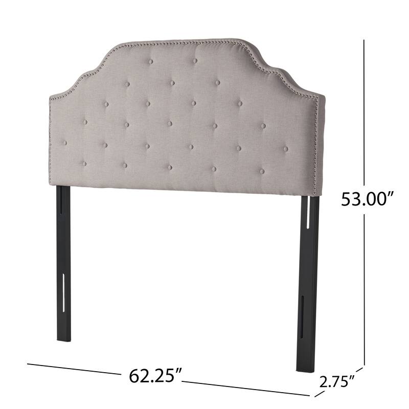 Roomfitters Adjustable Fabric Headboard for Queen and Full Size Bed with Nailhead Trim