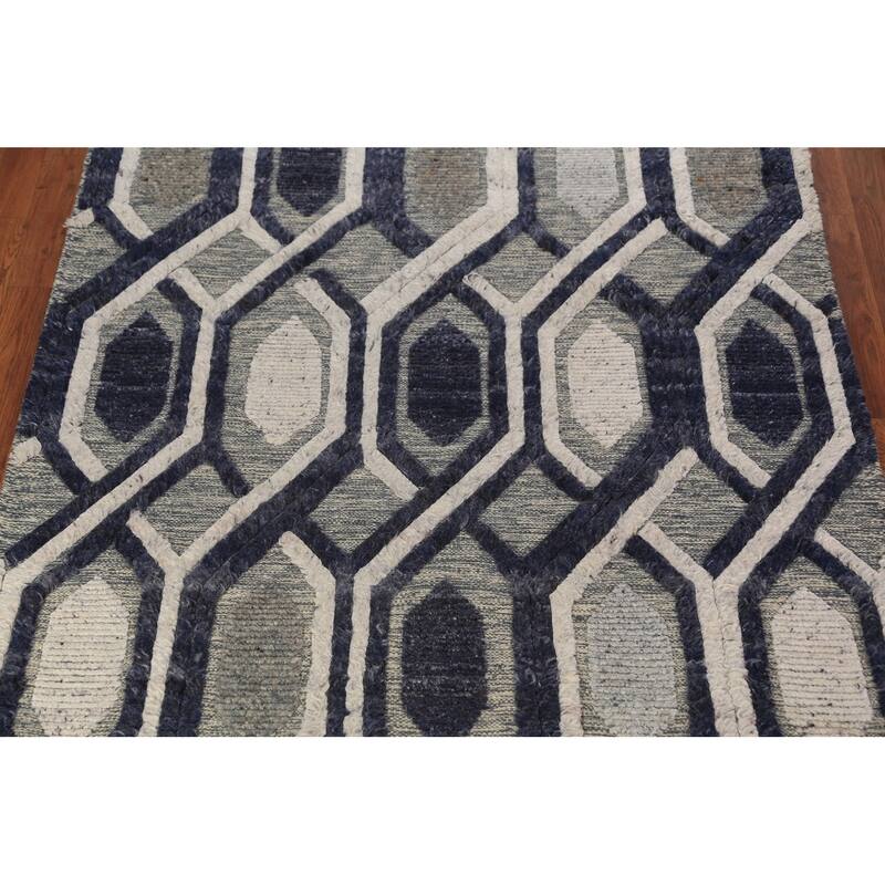 Modern Geometric Moroccan Area Rug Hand-Knotted Indian Wool Carpet - 5'1" x 8'3"