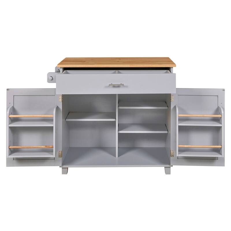 Rolling Kitchen Island with Divider and Internal Storage Rack