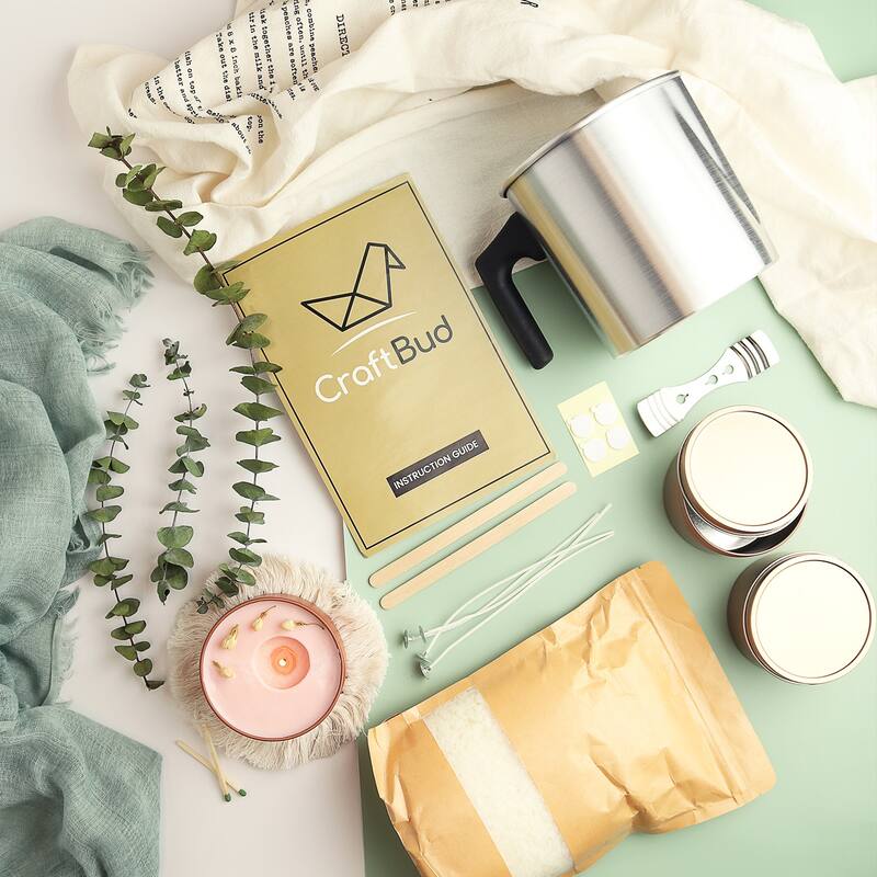 CraftBud Soy Candle Making Kit - Natural Soy Wax, Tins, Melting Pot, Cotton Wicks, Metal Centering Tool, Wick Stickers, and More