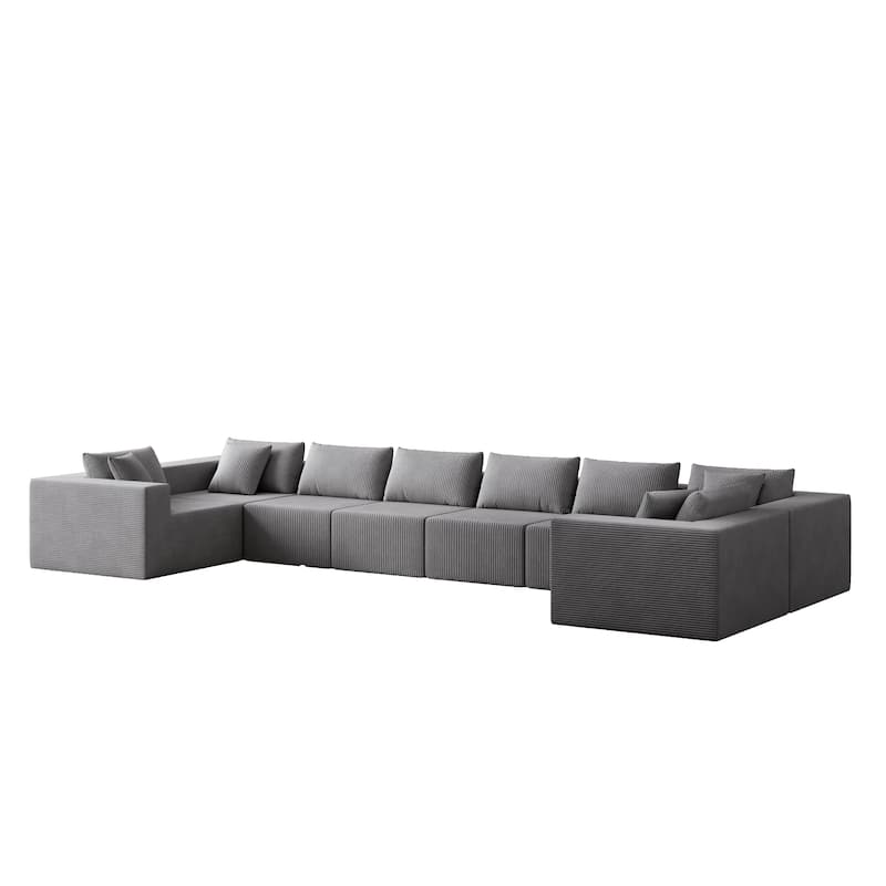 Roomfitters 188" Minimalist Corduroy Modular L-Shaped Sectional Sofa, Free Combination Floor Couch with Pillows