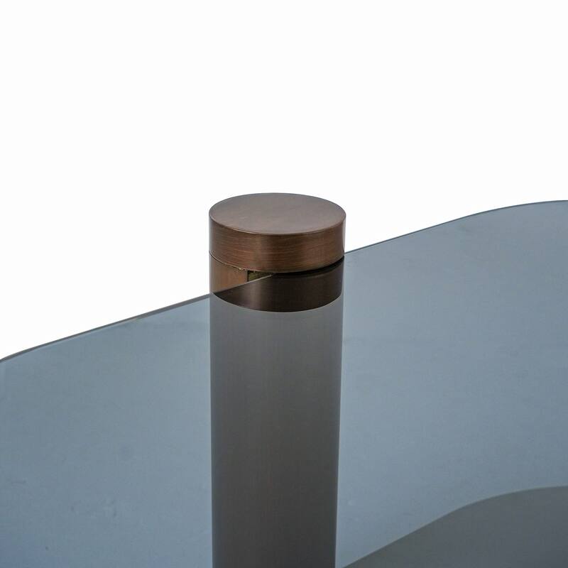 35 in. Square Tempered Glass and Stone Tabletop Modern Coffee Table with Steel legs