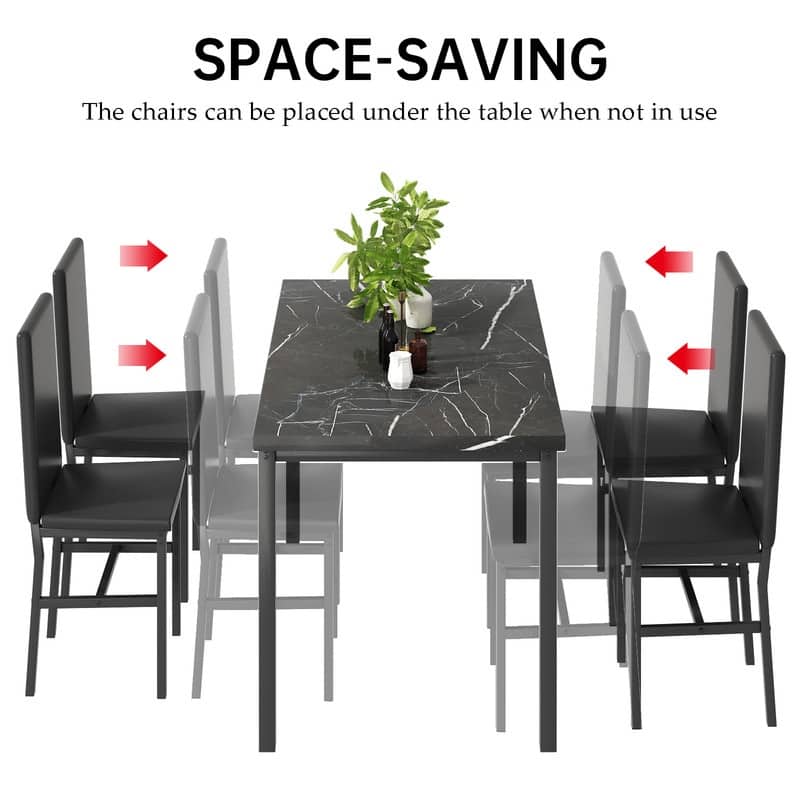 Grondin Modern Contemporary 5 Pieces Dining Table Set with Faux Marble Top and 4 PU Leather Upholstered Chairs