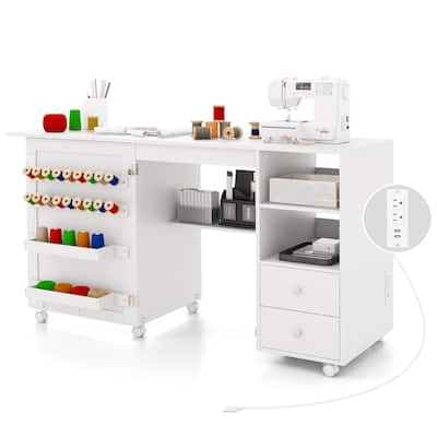 Costway Folding Sewing Table Charging Station Multifunctional Sewing - See Details