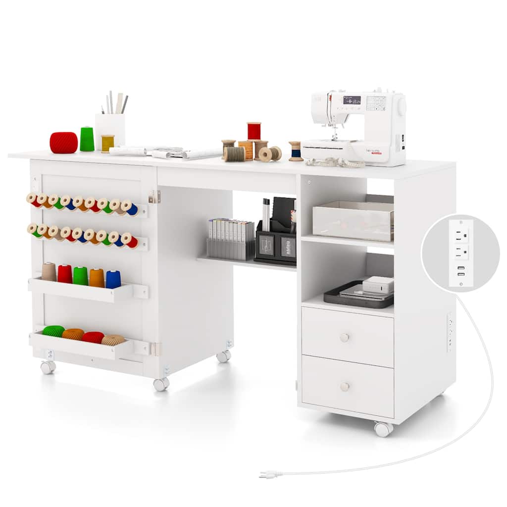 Costway Folding Sewing Table Charging Station Multifunctional Sewing - See Details
