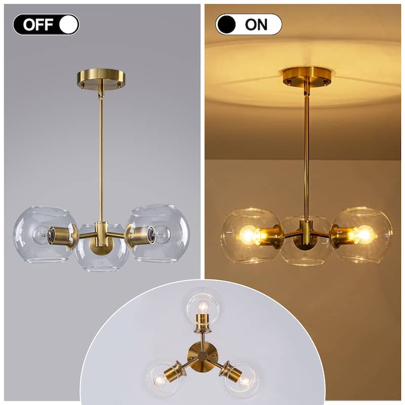 Starsky 3-Light Modern Clear Glass Sputnik Chandelier