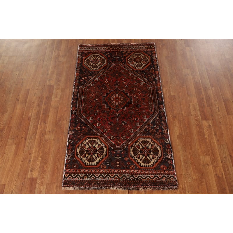 Tribal Geometric Shiraz Persian Vintage Area Rug Handmade Wool Carpet - 3'0"x 5'7"