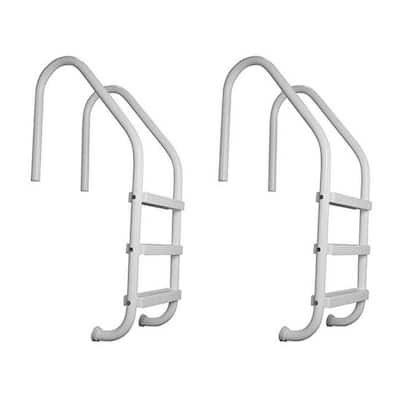 Saftron 3 Step High Impact Polymer Finish Inground Pool Ladder, White (2 Pack) - 37