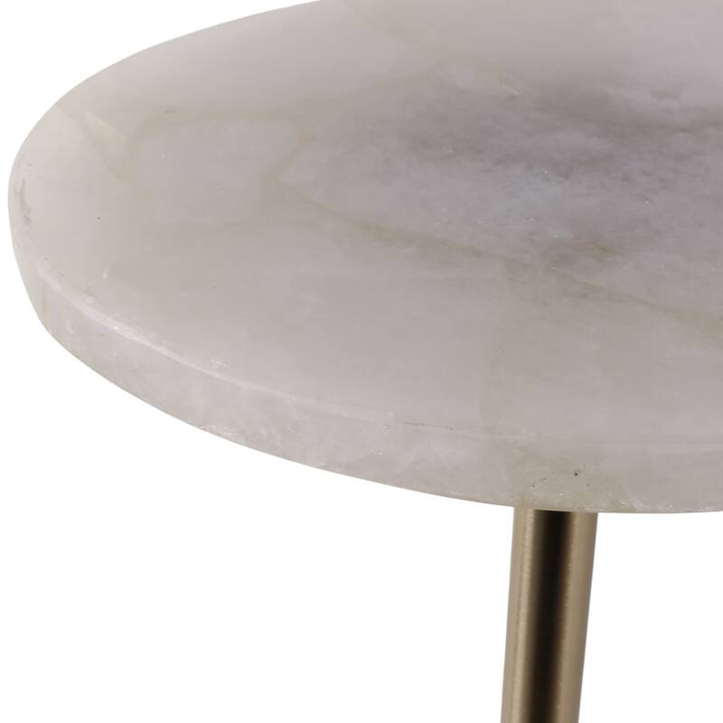 Marble Metal Side Table Modern Slim Base Narrow Round Top Home Decor - 24.0"