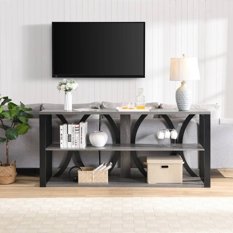 3-Tier Console Table Accent Table Black Gray Simple Entryway Table
