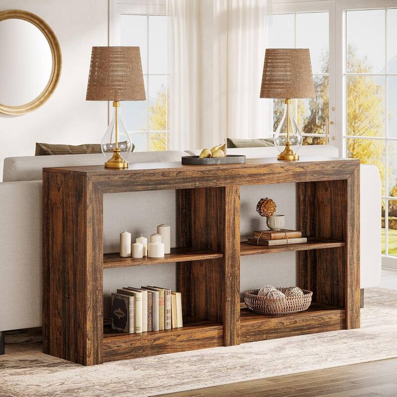 59 Inches Farmhouse Console Table, 3 Tiers wood Entryway Table