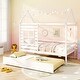preview thumbnail 2 of 18, Gymax Twin Size House Bed with Trundle Wooden Platform Bed w/ Roof White