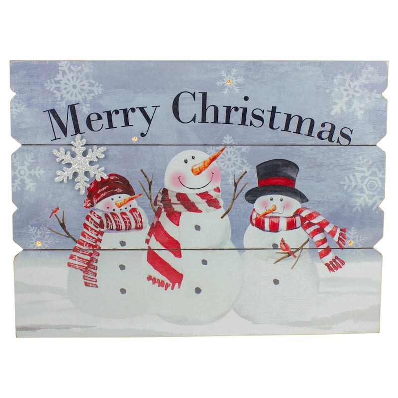 16" Lighted Snowmen 'Merry Christmas' Wall Decor