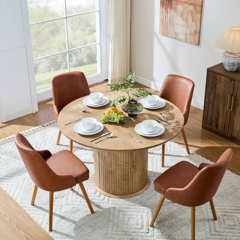 Mid-Century Modern 47" Fluted Round Dining Table with Thickened Edge - N/A