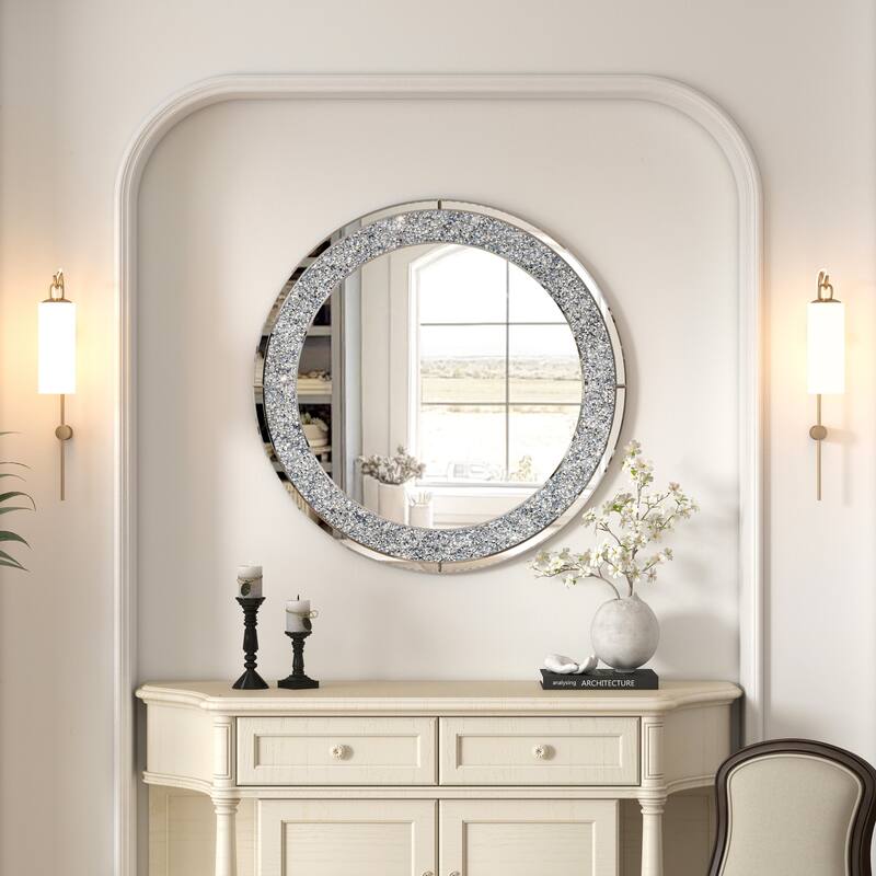 Crushed Diamond Wall Mirror Round Accent Mirror - 31.5"×31.5"