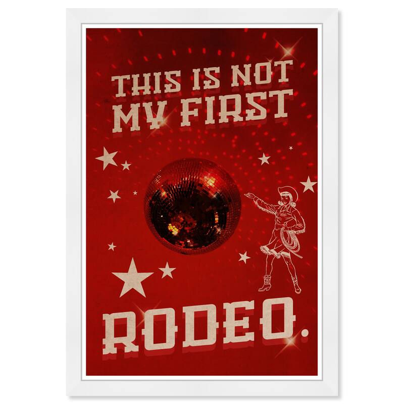 Wynwood Studio Prints Sports and Teams Not My First Rodeo RED Red and Dark Red Rustic Wall Art Canvas Print