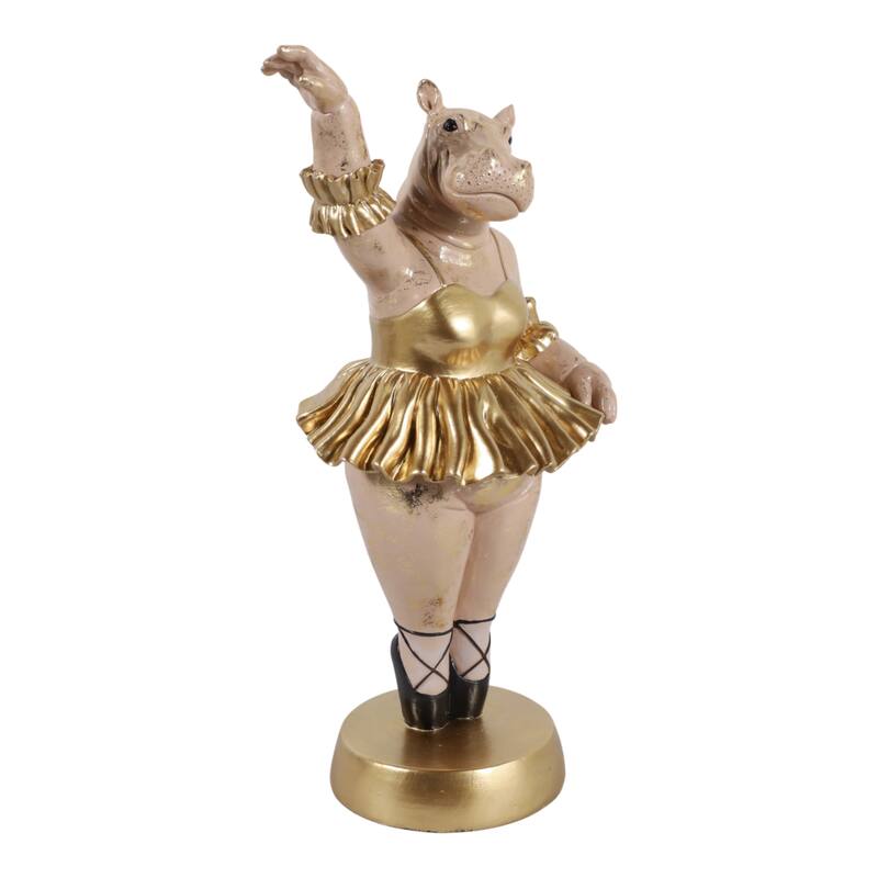 Decorative Ballerina Resin Hippo Figurine with Base - 16", Gold & Gray - 15.75"