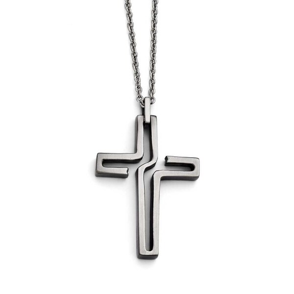 Chisel Stainless Steel Brushed Antiqued Cross Necklace (2 mm) - 20 in